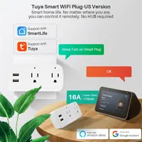 16A US Tuya Smart WiFi Plug Socket 2 Outlets 2 USB Ports With Timer Countdown Smart Life APP Remote Control Works With Alexa Goo - Image 2