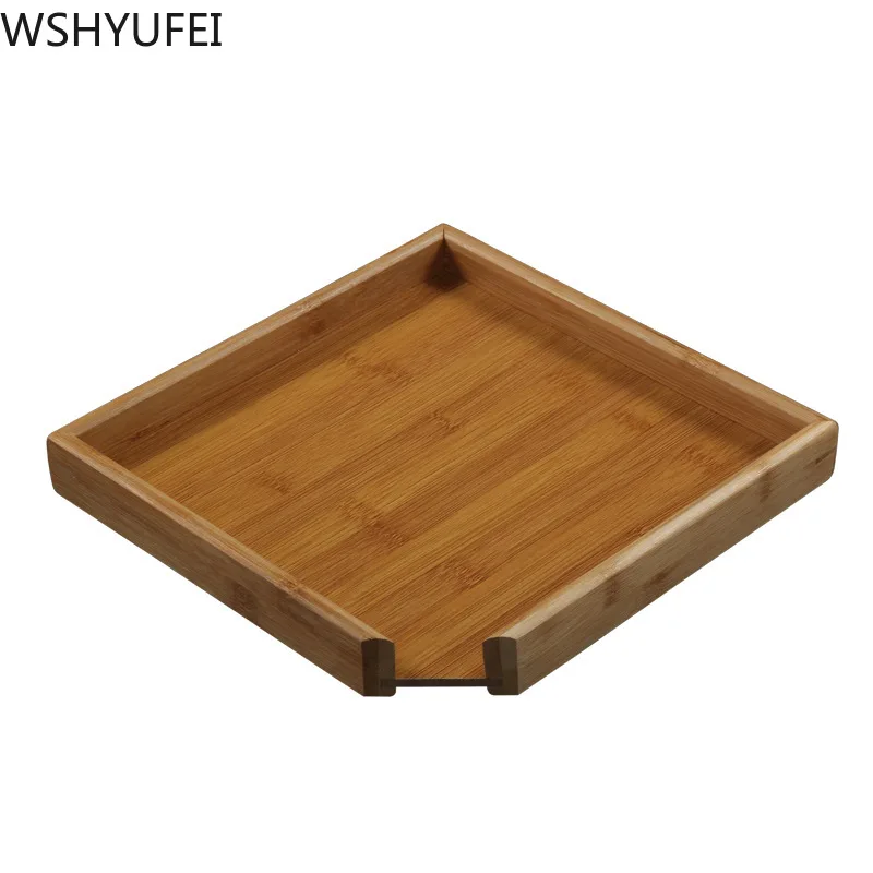 Chinese Bamboo Square Food Tray Solid Wood Tea Set Tray Home Breakfast Cake Flower Pot Bonsai Gardening Holder Tea Tray