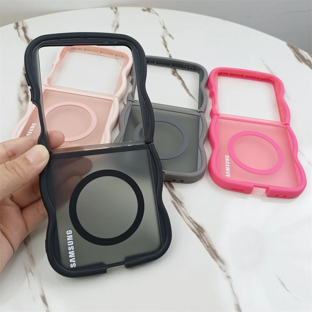 Translucent Wavy Frame Magnetic Luxury Shockproof Case with Silicone Back Cover