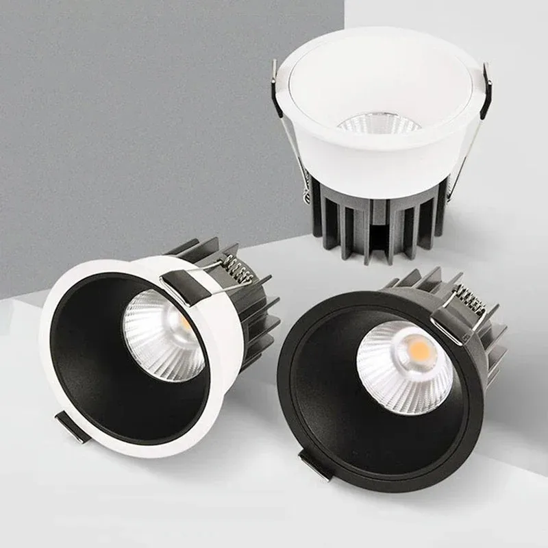 Round Anti-Glare Recessed LED COB Downlight 7W 10W 12W 15W 18W 20W 24W LED aluminum ceiling light AC 110V /220V indoor lighting