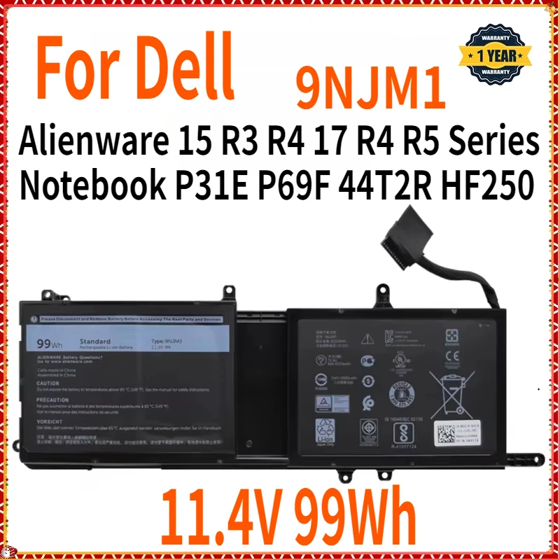 9NJM1 Laptop Battery For Dell Alienware 15 R3 R4 17 R4 R5 Series Notebook P31E P69F 44T2R HF250 MG2YH 11.4V 99WH 68WH 44T2R