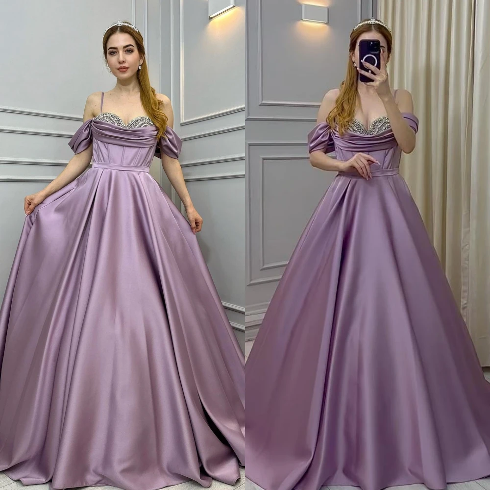 

Ball Elegant Exquisite Off-the-shoulder gown Party Dresses Beading Shirred Sweep/Brush Skirts Charmeuse Evening 2023