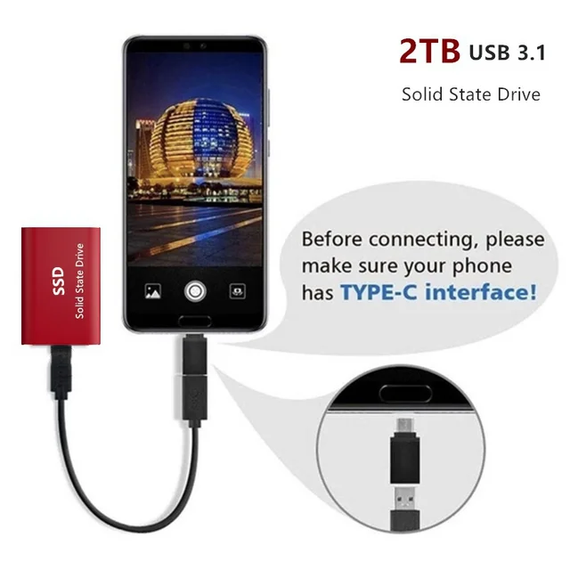 Disco duro externo de 1,8 pulgadas, disco duro externo USB 3,0, tipo C, ssd, 500GB, 1TB, 2TB, para portátiles y de escritorio 4