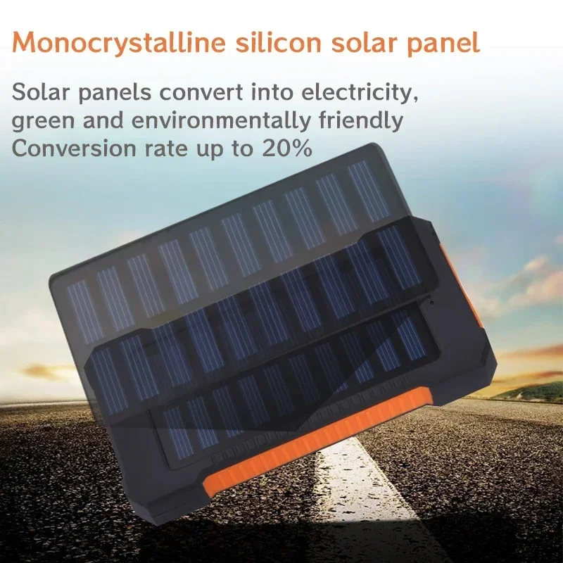 20000mAh Large Capacity Solar Power Bank Portable Fast Charging External Battery Charger With Lanyard Compass Outdoor Powerbank 2