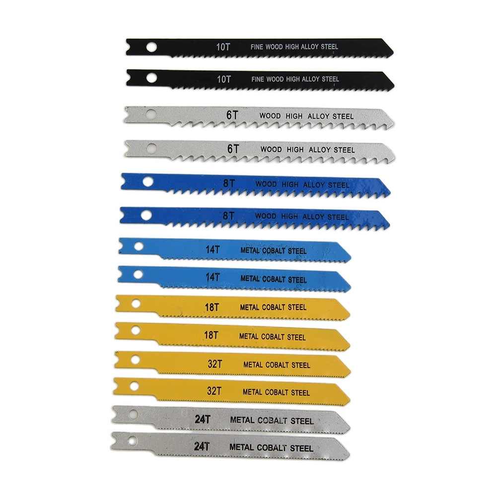 Power Tool Parts 14pcs Assorted U Fitting Jigsaw Blades Set Metal Alloy Steel Plastic Wood For Black & Decker Jig & Scroll Saws