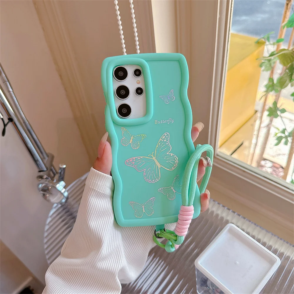 Étui de téléphone avec dragonne en silicone ondulé pour Samsung S24 S23 S22 Ultra S21 FE A55 A54 A53 A52 A35 A15 A12 A05 5G_voghion.com