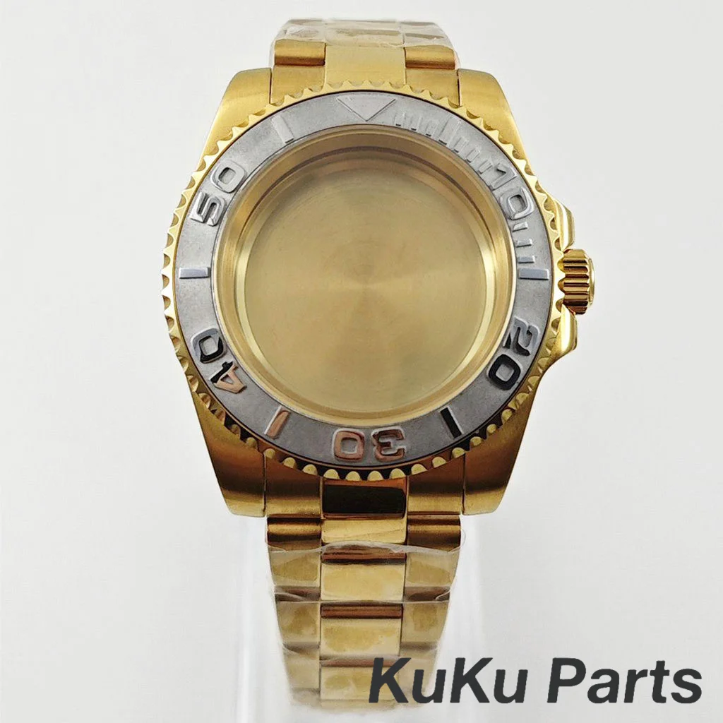 Gold 40MM Oyster Bracelet Sapphire Glass Waterproof Watch Case with 28.5mm Dial Compatibility