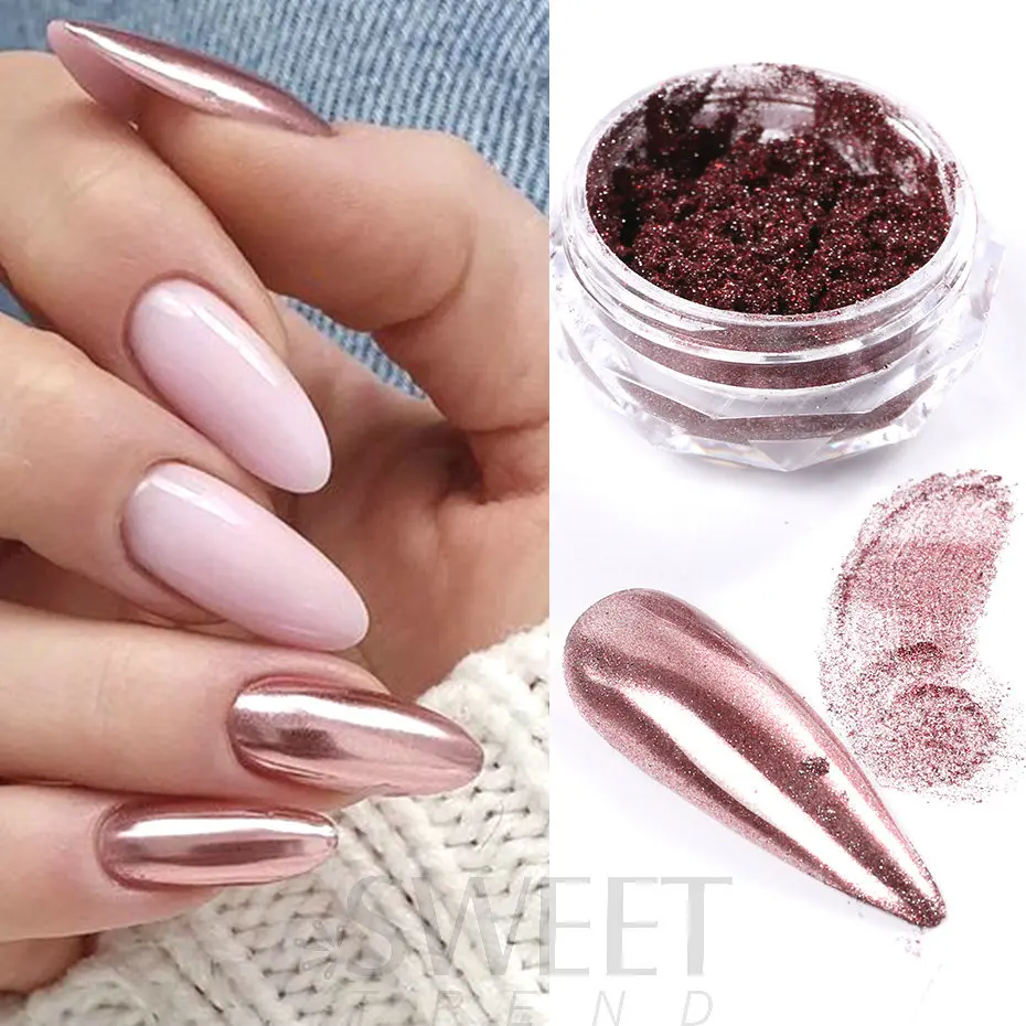 MIRROR CHROME NAIL POWDER COLOURS UNICORN ROSE GOLD BLUE PINK RED EFFECT  PIGMENT 