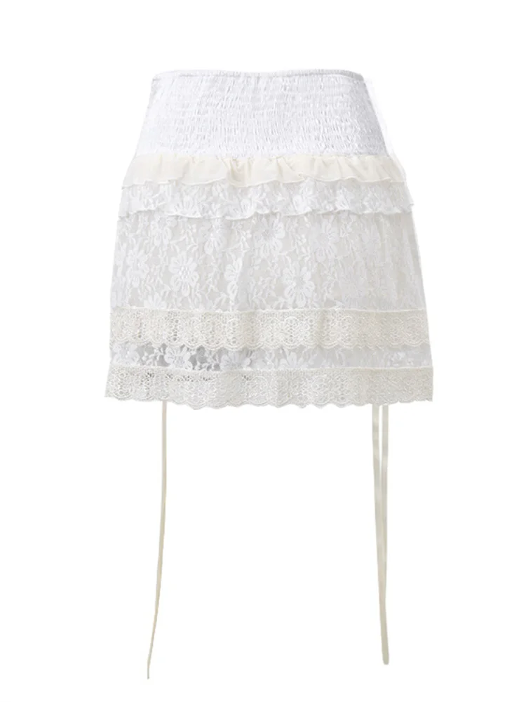 【HI FI FNK】(W) Frill Lace Skirt Women's Y2k Lace Half Slip Skirt Low Rise Pleated Ruffle