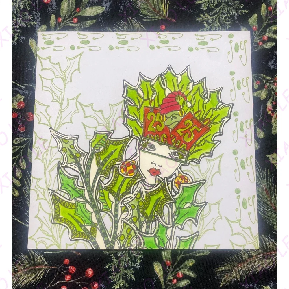 크리스마스 테두리 홀리 가랜드 스탬프 스크랩북 다이어리 장식 스텐실 엠보싱 템플릿 DIY 인사말 카드 수제 2025