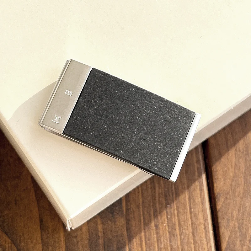 PJS MB Polished Black Rubber Money Clip 316L Stainles Steel 1:1 High Quality Luxuy Classic Ticket And Change Folder With Box Set