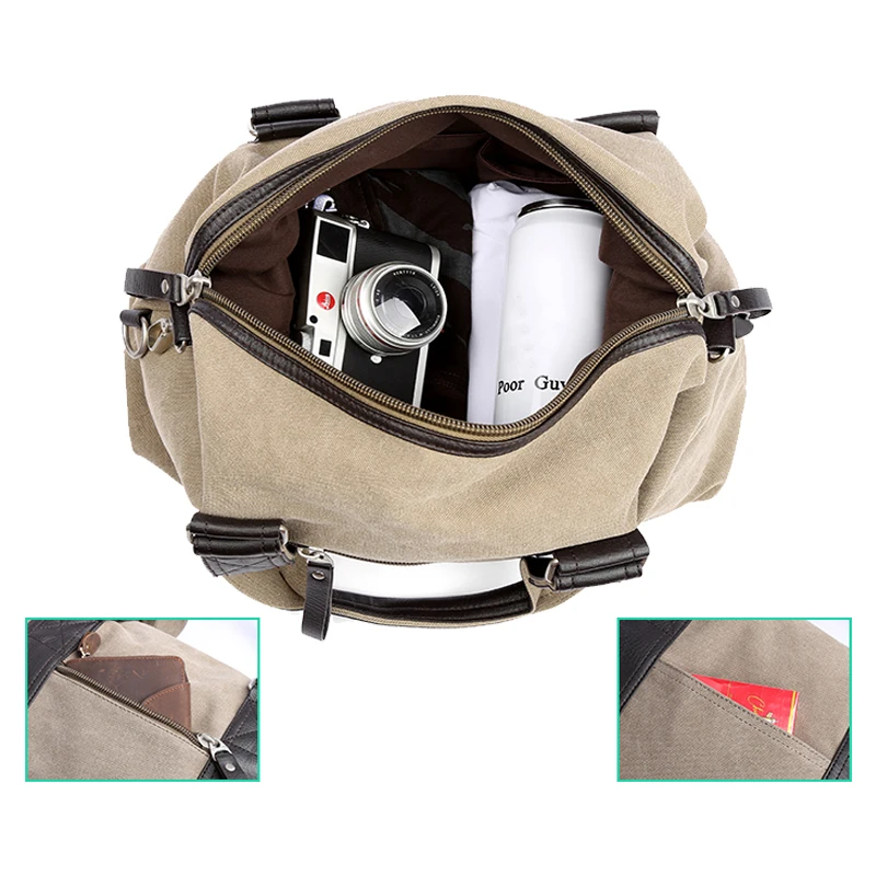 Vintage Canvas Leather Men Travel Bags Carry On Luggage Bag Men Duffel Bag Handbag Travel Tote Large Weekend