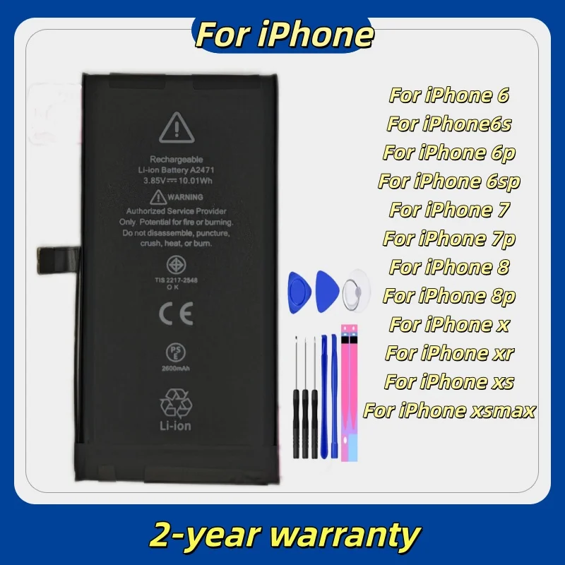 Batterie per cellulari nuove al 100% di alta qualità per iPhone 6/6s/6sp/6p/7/7p/8/8p/x/xs/xr/xsmax Spedizione rapida + Strumenti - Image 2