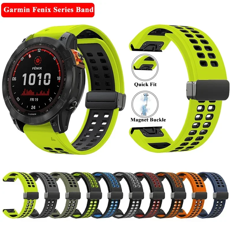 

QuickFit 26mm 22mm Strap Magnetic Folding Buckle for Garmin Fenix 7 7X Pro Silicone Watch Band for Garmin Fenix 7 7X Pro 6 6X