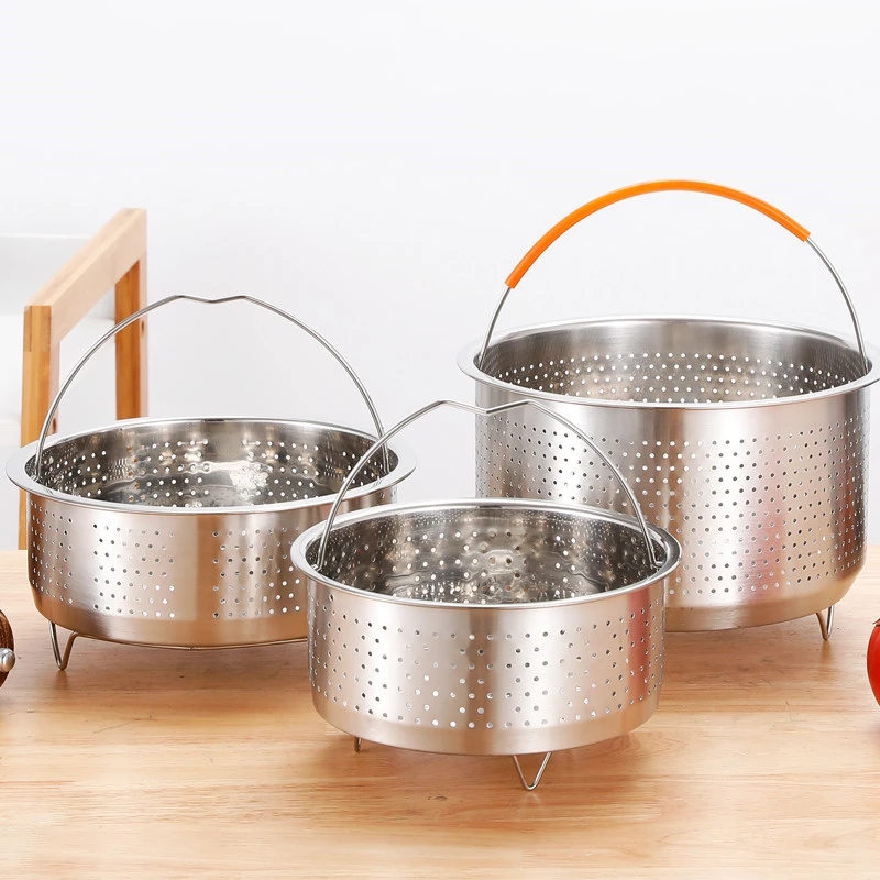 Kitchen Stainless Steel Food Steamer Basket With Silicone Handle Feet
