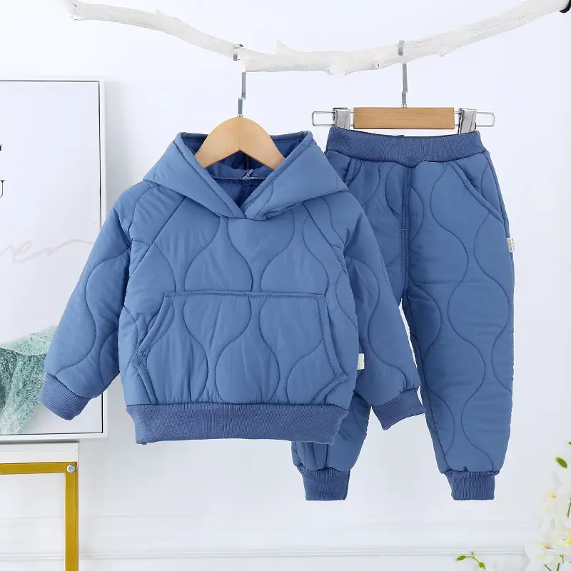 Children's Winter Padded Clothes Suit Boys Girls hooded Thickened Cotton Quilted Trousers 0-5T Baby Home Service 2-Piece Set for kids clothing set,girls clothing set,kids sports suit,boys clothing set,children sports suit,kids sweatshirt set