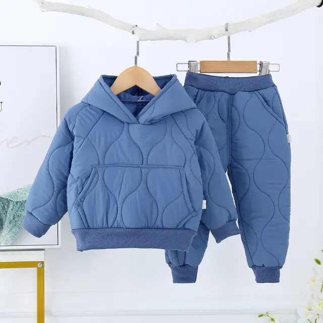 Children s winter padded clothes suit boys girls hooded thickened cotton quilted trousers t baby home