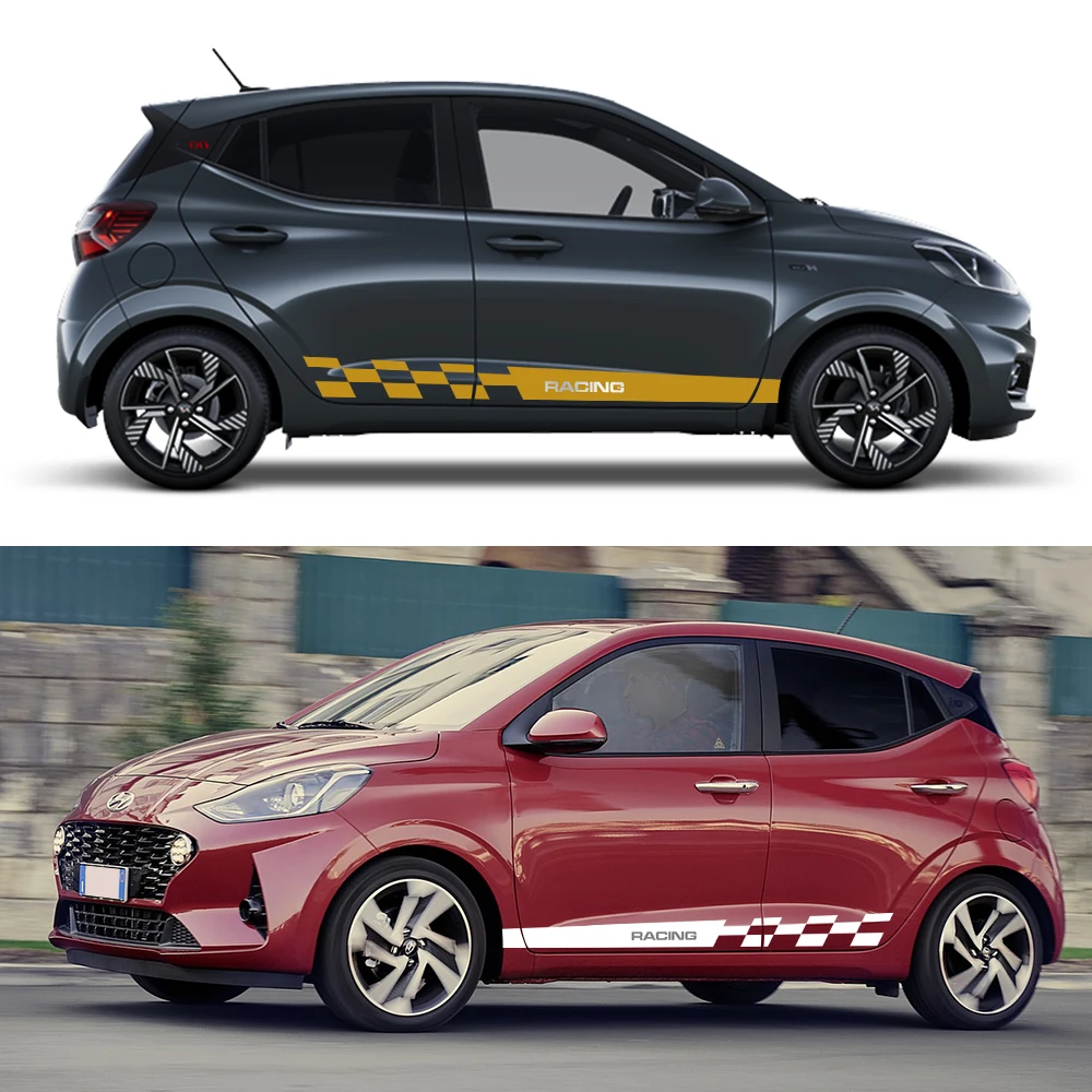 Stickers aan de zijkant Voor Hyundai i10, 4 STUKS Voor Achter Auto Velg Wielen Bumper Gebogen Stickers Autoband Vinyl Sport Decals Auto Decoratie accessoires Auto Stickers