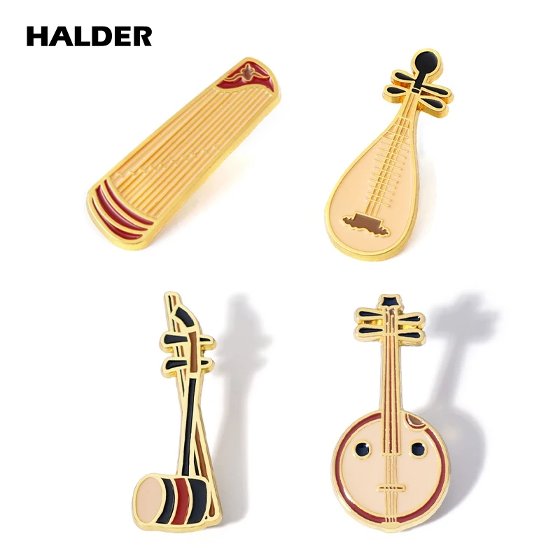 Halder Strumento Musicale Cinese Guzheng Pipa Erhu Ruan Smalto Spilla Distintivi Musicali Spille In Metallo Per Zaino Gioielli Regalo