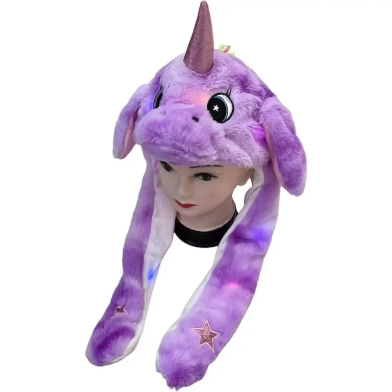 Funny Glowing Hat Moving Ears LED Light-Up Plush Pink Pig Tiger Cap Kids Adults Animal Party Theme Cosplay Hat Cosplay Prop Accessories