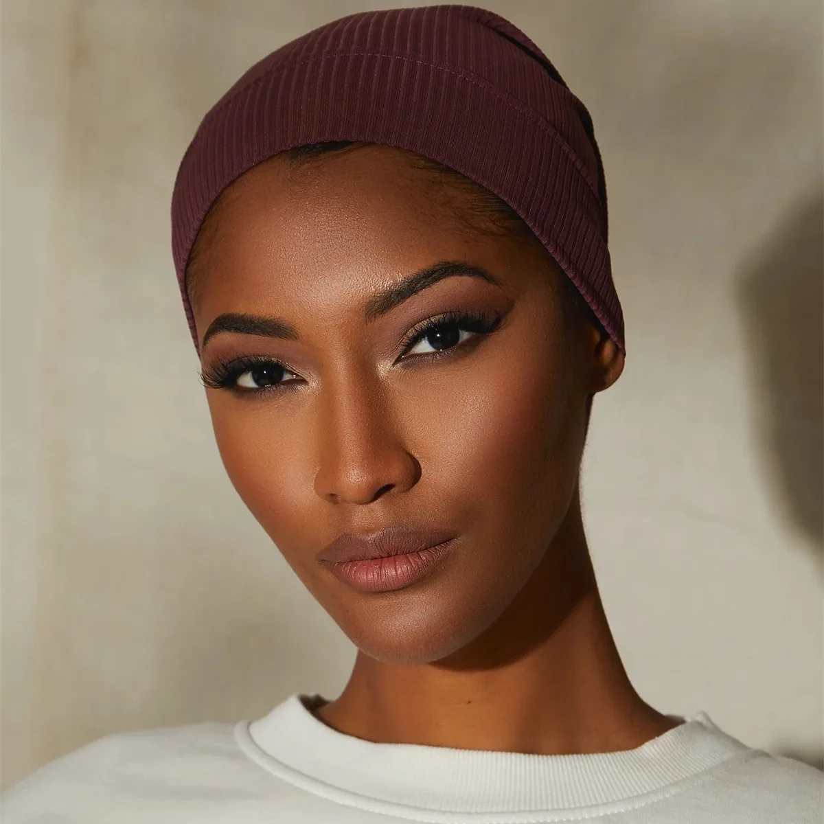

2022 New African Headtie Muslim Women's Solid Color Rib Knit Cross Bandage Bottoming Cap Tube Cap monochrome inner caps Hat