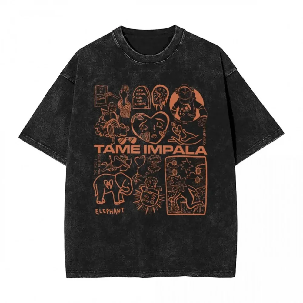 Vintage Washed Black T-Shirt mit Grafikdruck, kurzärmeliges T-Shirt, Retro-Casual-Streetwear-Oberteil für Männer/Frauen, Geschenk für Musikband-Liebhaber