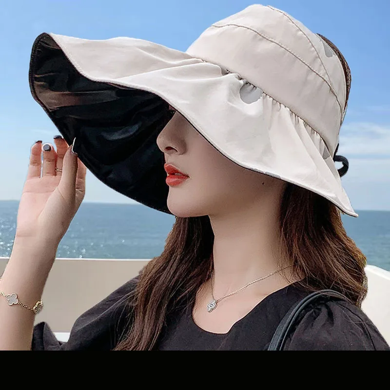 2025 Summer Empty Top Wide Brim Sun Hat for Women Anti UV Sunscreen Bucket Hat Female Sun Protection Outdoor Beach Cap Gift