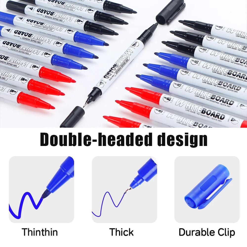 Premium Dual-Tip Erasable Marker Set - Quick-Drying, Low Odor, and Smooth Writing for Offices and Classrooms