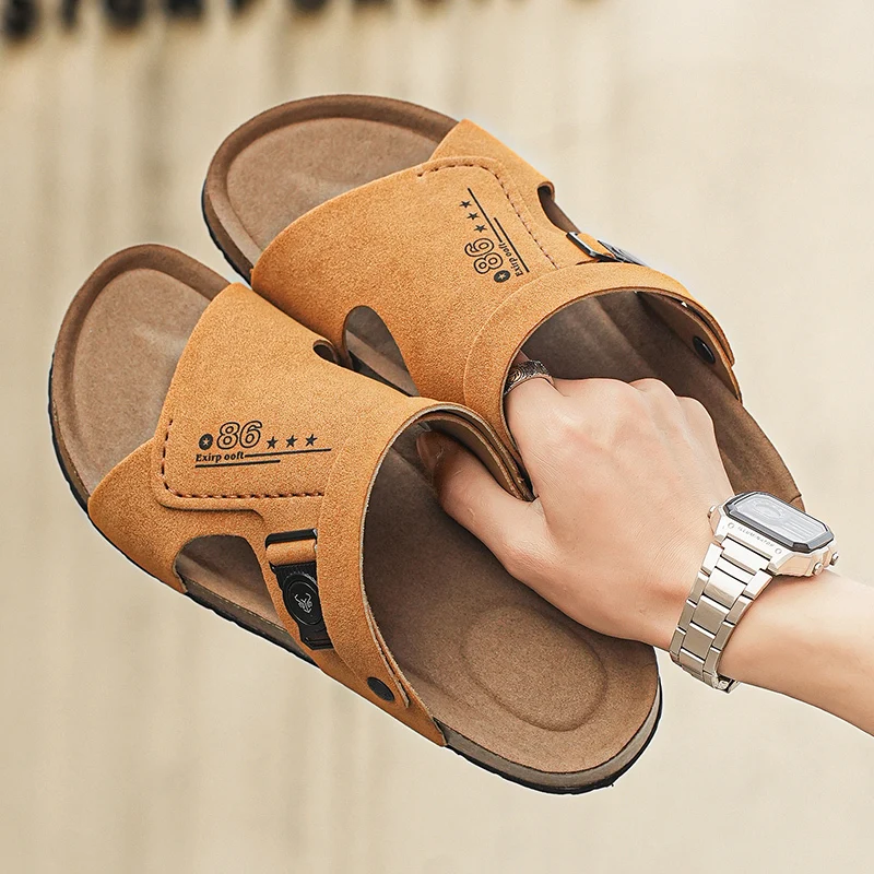 2024 New Men Sandals Brand Soft Sandals Men's Beach Casual Shoes Platform Cork Slides Original Male Non-slip Flip-flop Summer