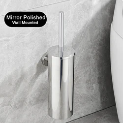 Sleek Black Wall-Mounted Stainless Steel Toilet Brush Holder (Mirror Polished Wall)