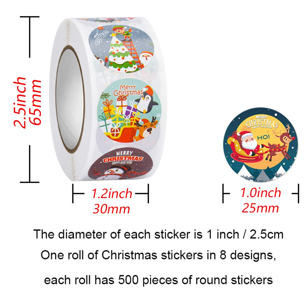 Cartoon Merry Christmas Stickers Decorative Sealing Sticker Envelope Self-adhesive Roll Packing Lables 500pcs For Kid Gift Party Stickers Scrapbooking Supplies