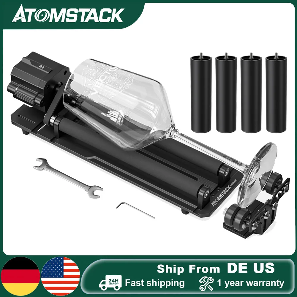 

ATOMSTACK R2 V2 Rotary Roller with 4pcs High Pedestal For Laser Engraver 360° Rotating Engraving Cans Cylinders Glass Cup Mug