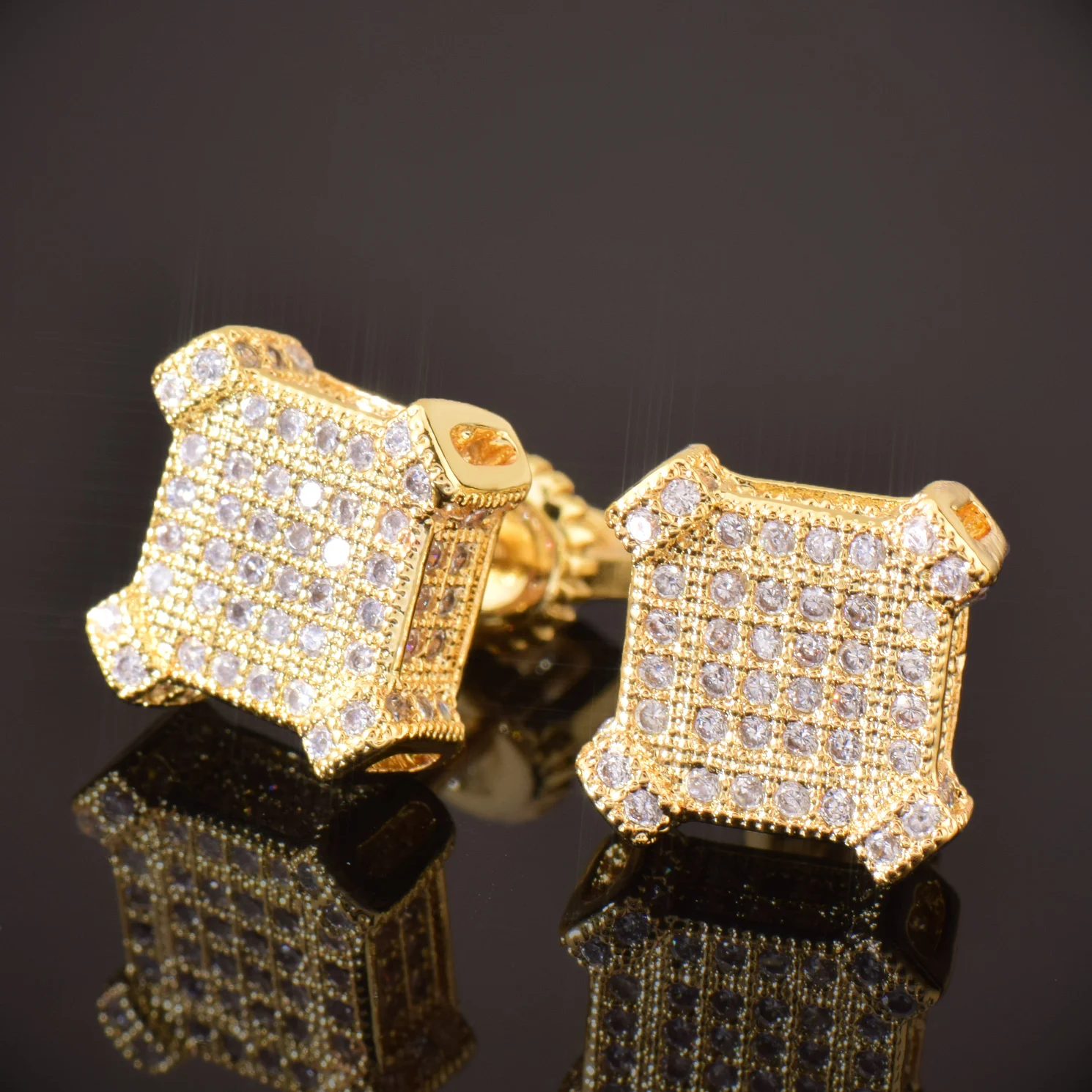CUC 10MM Square Zircon Earring Gold silver Color  Men Women Screw Stud Earrings Hip Hop Jewelry Fashion Gift 5