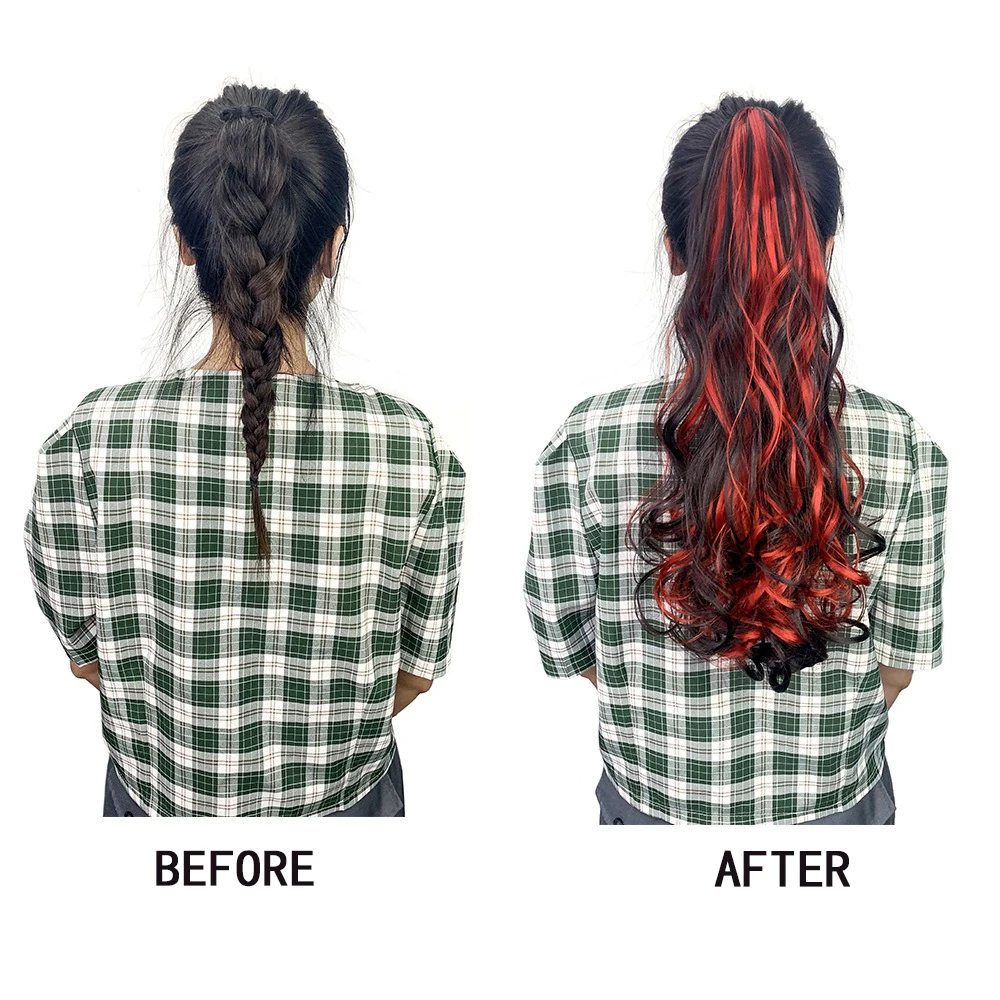 H&STAR 18Inch Synthetic Long Curly Ponytail Claw Clip in Hair Extension  Mixed Blue Red Hairpiece for Women