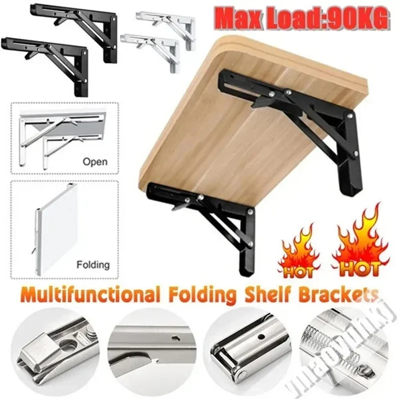 Folding Shelf Bracket 2pcs 8/10/12/14/16/18/20Inch Triangle Heavy Support Adjustable Wall Mounted Bench Table