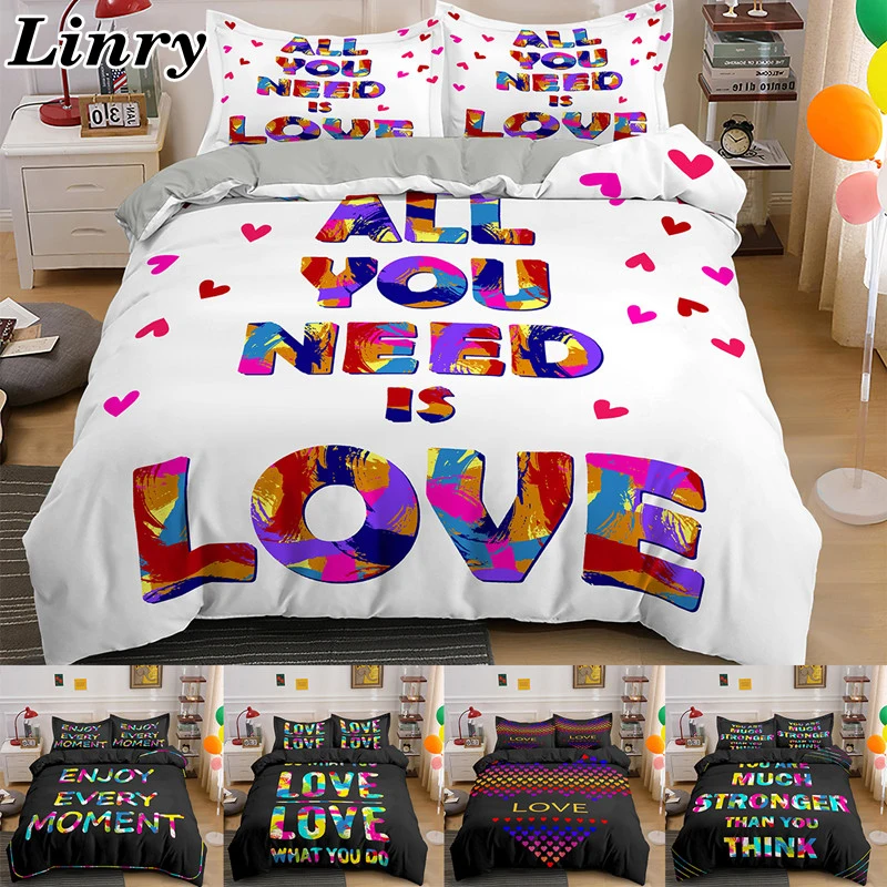 

Letter Printed Bedding Set Single Twin Full Queen King Size Bedding Soft Quilt Cover Pillowcase 2/3pcs Home Textile