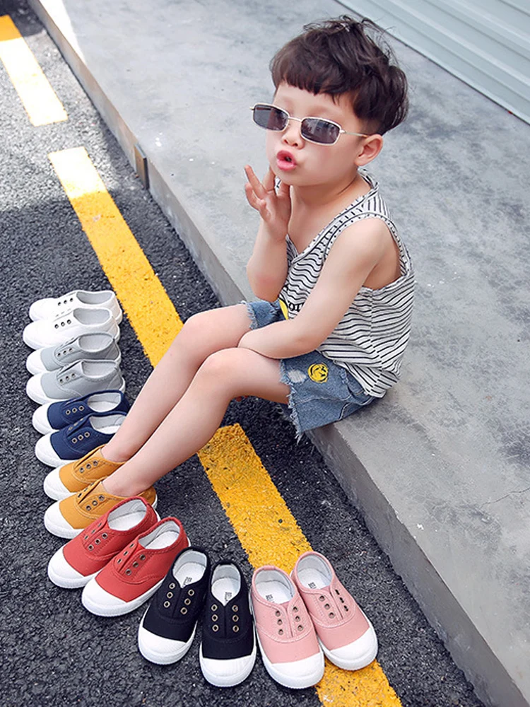 

New Spring Summer Kids Shoes For Boys Girls Insole 13.5-18CM Candy Color Children Casual Canvas Sneakers Soft Fashion Sneakers
