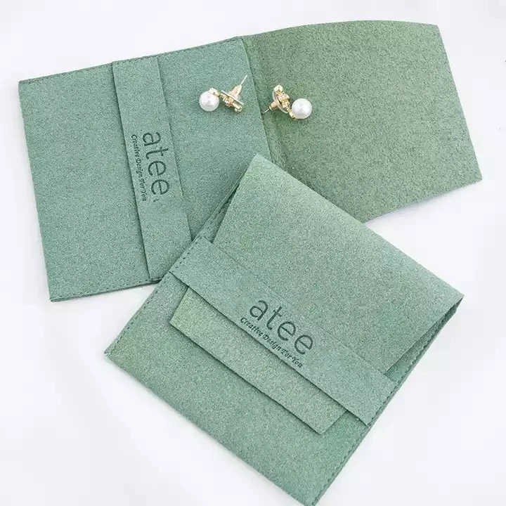 

50PCS Custom Folded Velvet suede microfiber Small jewelry pouch with logo earring packaging envelope bag