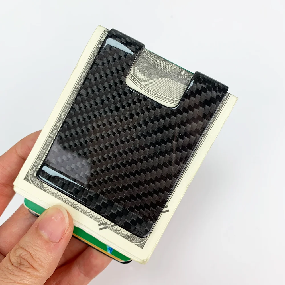 Hot Selling Real Carbon Fiber Cartera Tarjetero Popular RFID Money Clip Card Holder Wallet For Gift