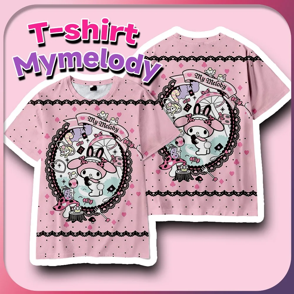 

Sanrio My Melody Kawaii летняя футболка с коротким рукавом аниме мультяшный принт модные повседневные милые удобные топы подарок для подростков детей