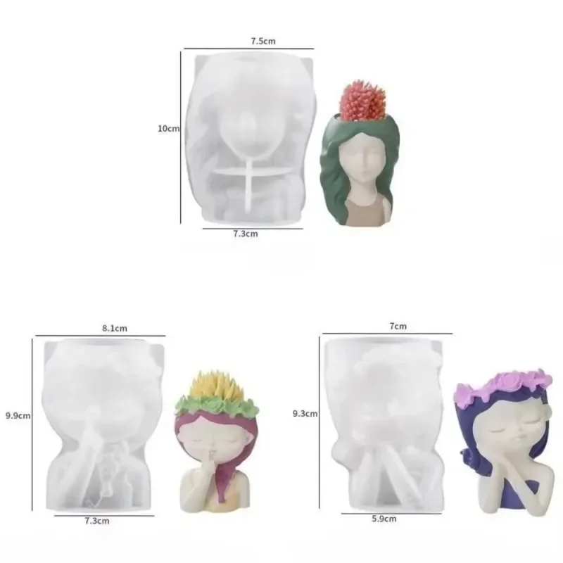 Candle Crystal Epoxy Resin Mold Home Decoration Silicone Mold 3D Cute Girl Flower Pot Mold DIY Handmade Crafts Plaster
