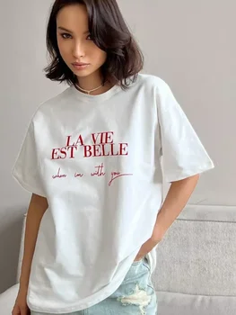 Summer American Ins Mid-length Temperament Printed T-shirt Street Personality Women's Letters Versatile Cotton Short-sleeved Top 1