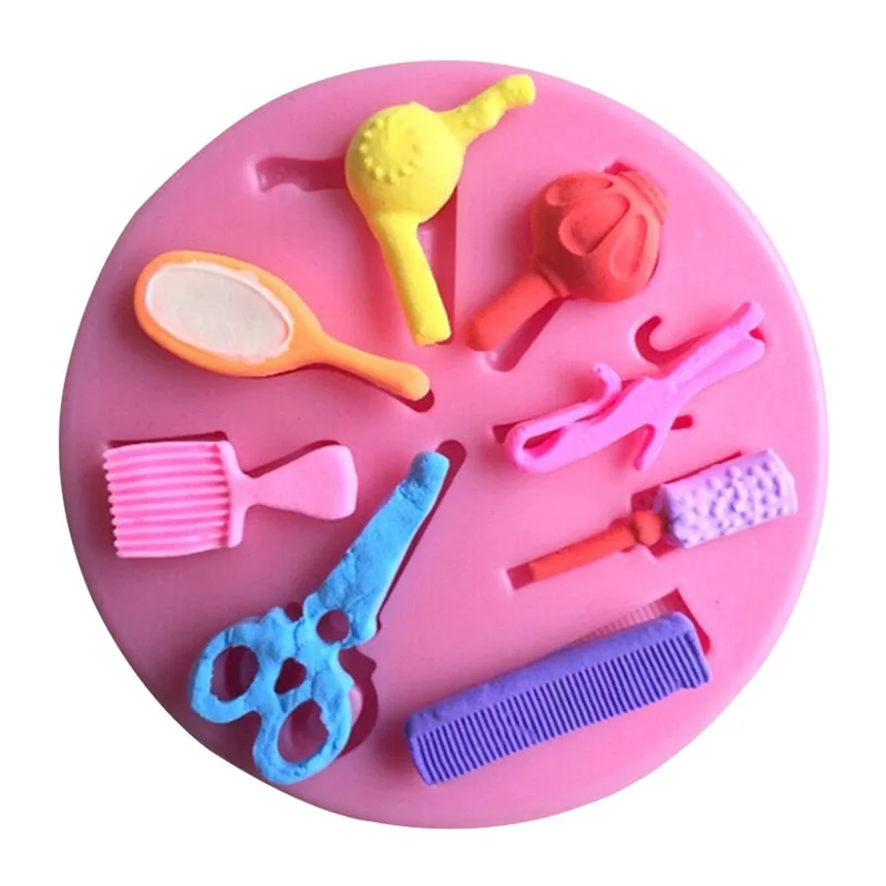 

Hair Drier Comb Scissors Haircut Tool Silicone Mold For Sugar Craft Handmade Chocolates Mould Cake Decorating Baking Accessories