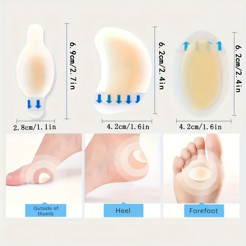 18개 보이지 않는 접착 실리콘 젤 블리스터 패치 - 내구성이 뛰어나고 발 뒤꿈치, 발가락 및 발 피부 보호에 적합