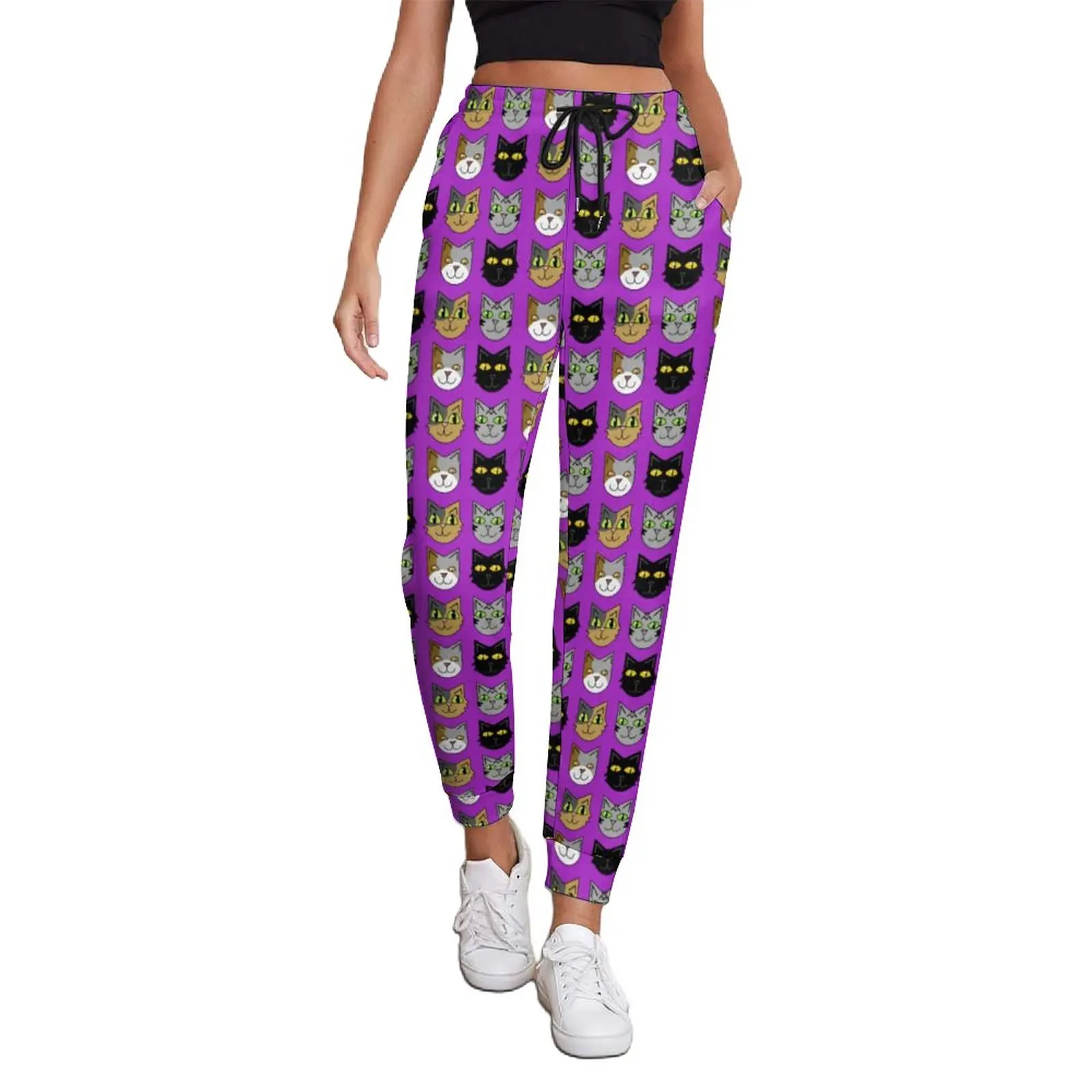 

Funny Cat Pants Cartoon Animal Print Vintage Big Size Sweatpants Autumn Women Graphic Street Fashion Trousers