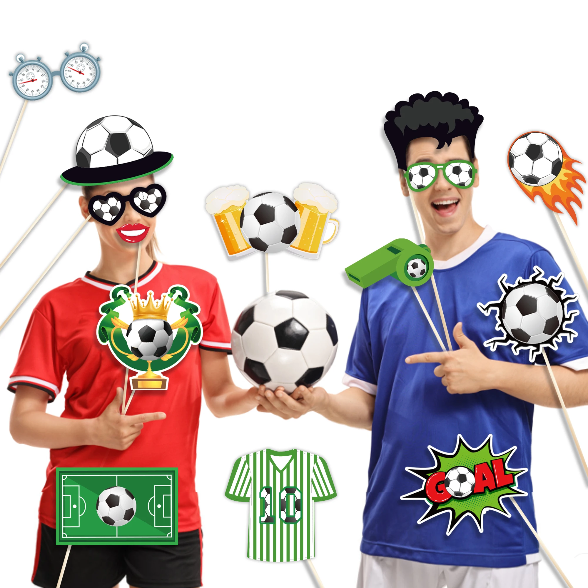 25X Soccer Game Football Sports Photo Shoot Props Supplies Party Funny DIY Glasses Lips Photo Booth Prop Birthday Backdrop Decor - 6