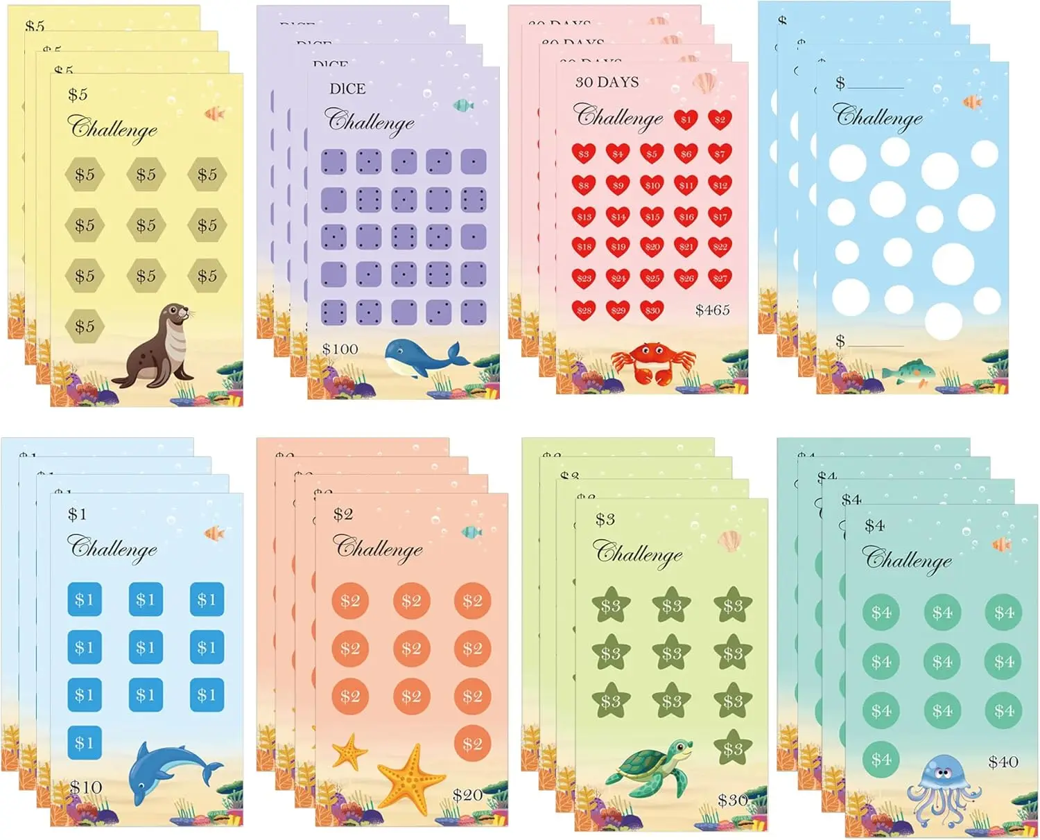 32 Pcs Savings Challenge Trackers Money Saving Wallet Budget Savings Cards for Cash Envelope 5.9x3.4Inch Challenges Plan