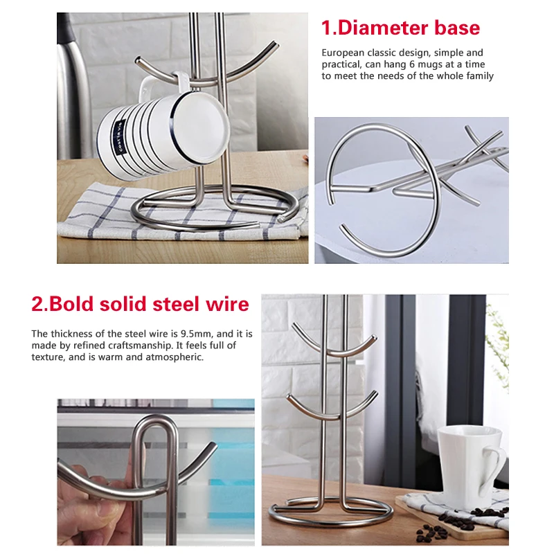 1Pc Practical Desktop Coffee Cup Holder Kitchen Tea Mug Hanging Storage Drain Rack Stand  Glass Home Supplies    5