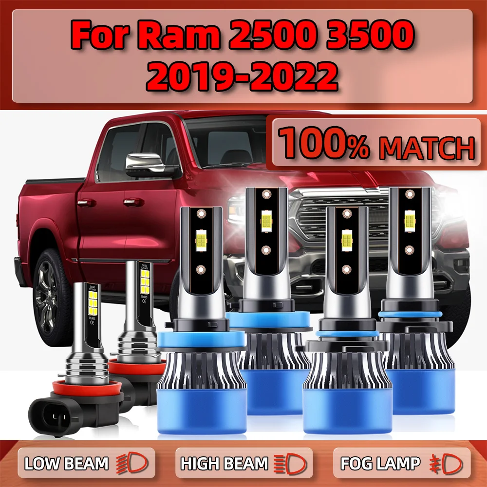 

LED Headlight Bulbs 60000LM Car Headlamps 6000K White Auto Fog Lights 12V For Dodge Ram 1500 2500 3500 2019 2020 2021 2022
