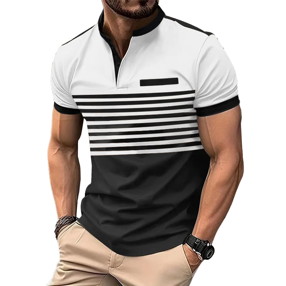 

Удобная модная пляжная футболка для отпуска, Легкий эластичный Полосатый Топ, брендовая Новая повседневная удобная мужская футболка с V-образным вырезом